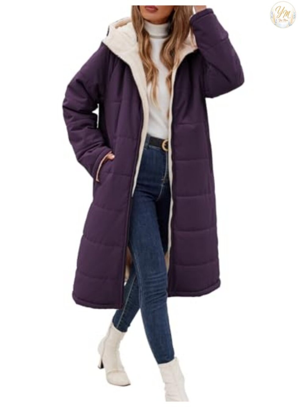 Women's Long Fleece Winter Coat Oversized Warm Hooded Zip Up